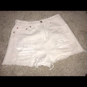 White ripped front shorts